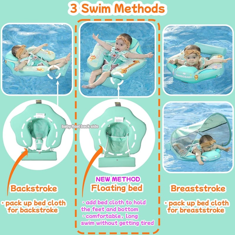 V Convey Mambobaby Float with Canopy and Tail New Upgraded Non-Inflatable Baby Pool Float Mambo Float Swim Trainer Solid Infant Swim Float Adjustable Pearl Foam Baby Swim Ring - Image 3